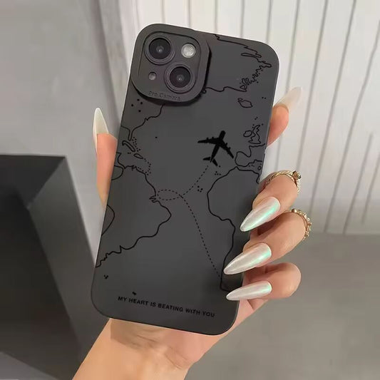 Travel-nspired Airplane Route Desian Phone Case For iPhone 15 14 13 12 11 16 Pro Max Mini 16E 7 8 Plus X XR XS SE2 Soft Cover